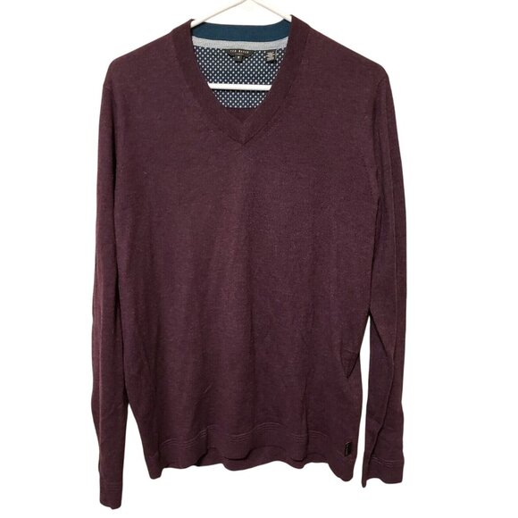 Ted Baker Mens Purple V-Neck Sweater wool silk cashmere  Size 5 - Picture 1 of 16